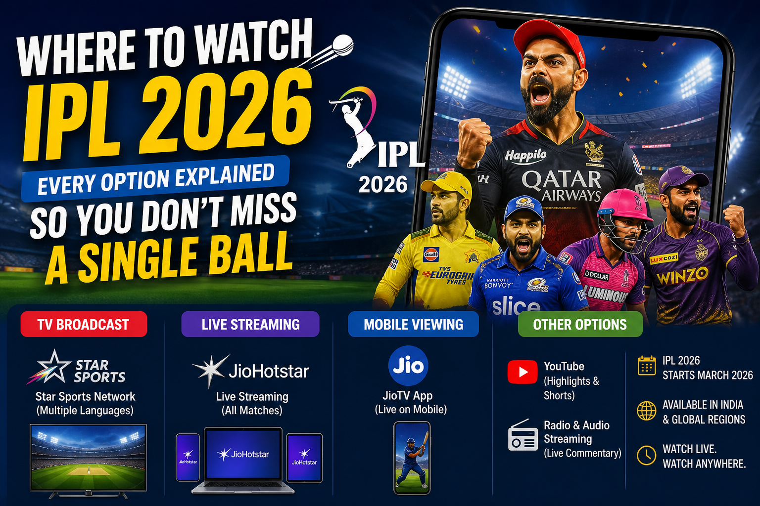 Where to Watch IPL 2026 — Every Option Explained So You Don't Miss a Single Ball