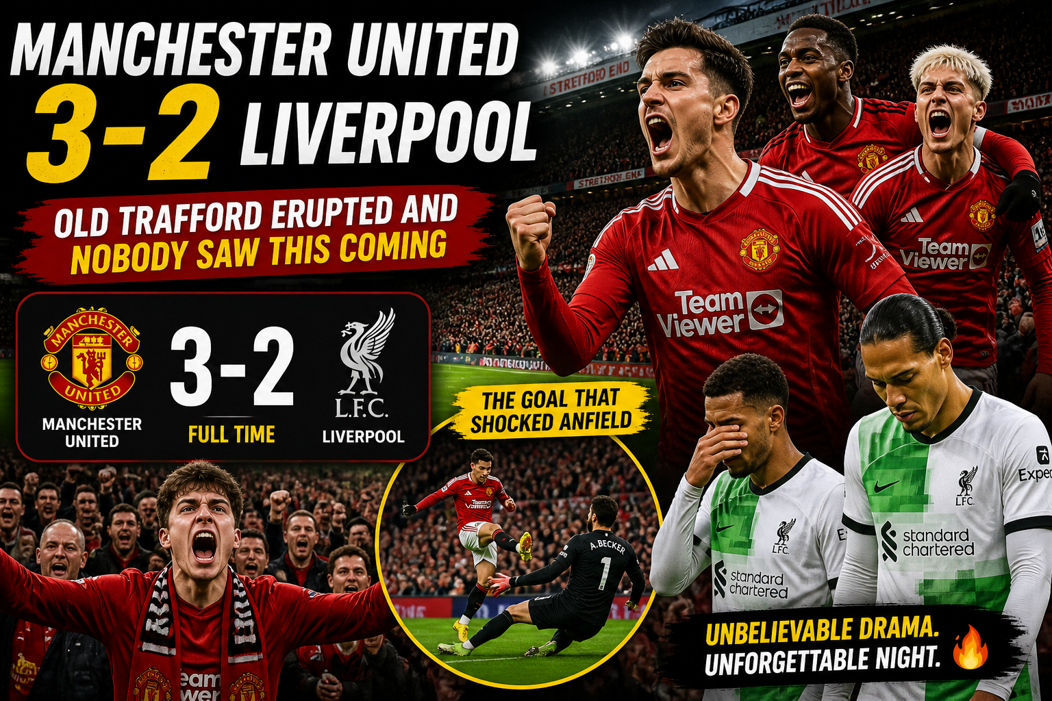 Manchester United 3-2 Liverpool — Old Trafford Erupted and Nobody Saw This Coming